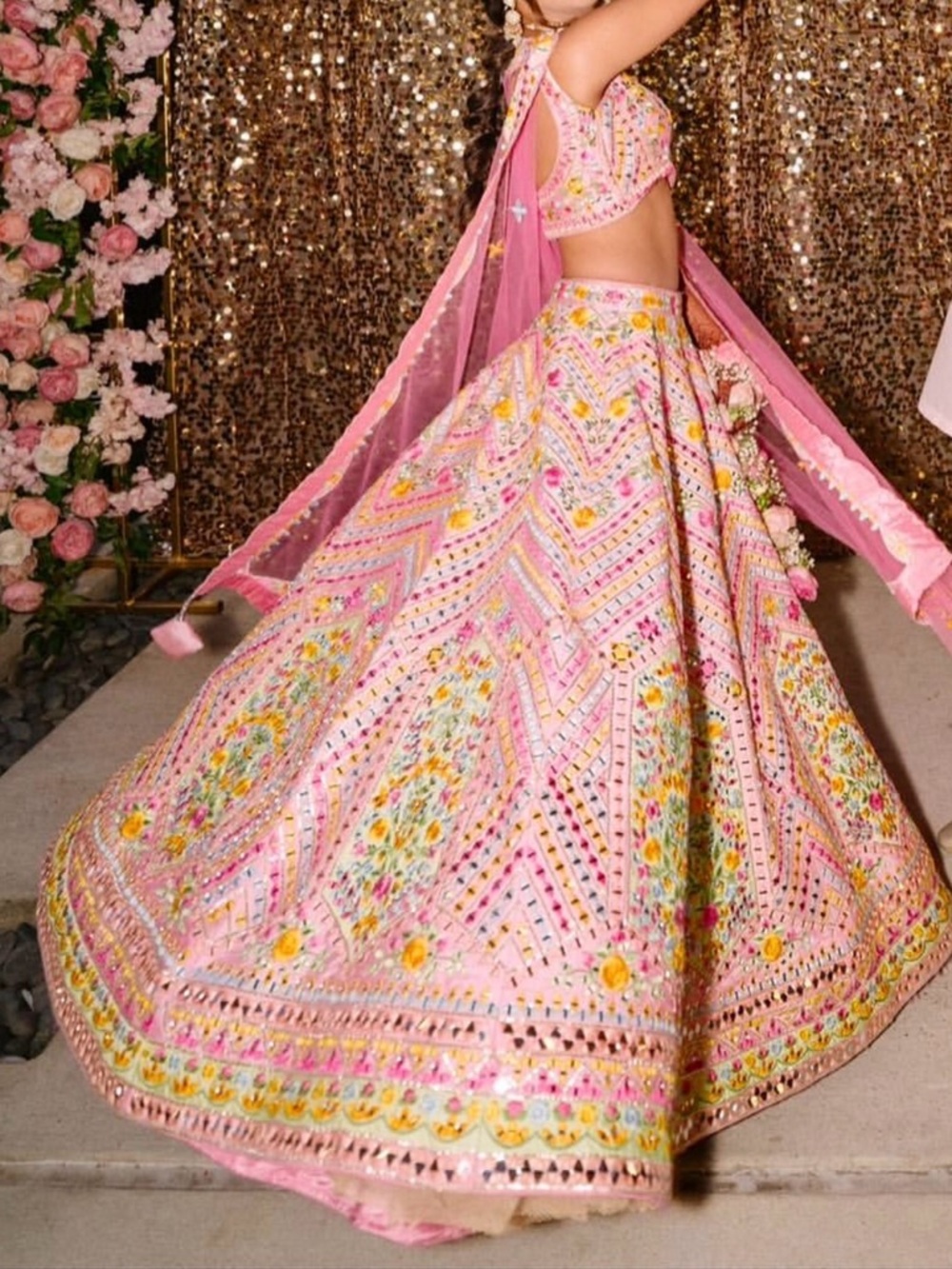 Pink Floral Embroidered Bridal Lehenga Set